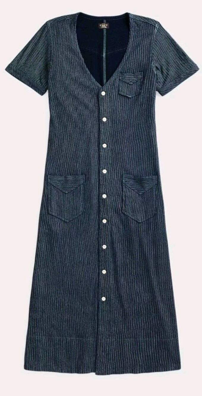 RRL Double Ralph Lauren Indigo Blue Cotton Jersey Midi Dress Size 4